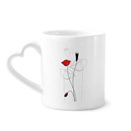 Dıythinker 340 ml Kalp Saplı Kırmızı Çiçek Tomurcuğu Soyut Sanat Mısır Gelincik Kahve Seramik Kupa