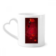 Dıythinker 340 ml Kalp Saplı Kırmızı Çiçekler Soyut Sanat Resim Mısır Gelincik Kahve Seramik Kupa