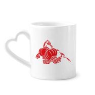 Dıythinker 340 ml Kalp Saplı Kırmızı Çin Fener Lotus Desenli Kahve Seramik Kupa