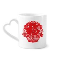 Dıythinker 340 ml Kalp Saplı Kırmızı Çin Feneri Geleneksel Desenli Kahve Seramik Kupa