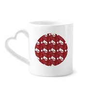 Dıythinker 340 ml Kalp Saplı Kırmızı Desen Beyaz Dekorasyon Noel Kahve Seramik Kupa