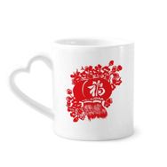 Dıythinker 340 ml Kalp Saplı Kırmızı Fener Çin Geleneksel Desenli Kahve Seramik Kupa