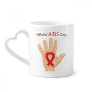 Dıythinker 340 ml Kalp Saplı Kırmızı Kurdele 1 Aralık AIDS Günü Kahve Seramik Kupa