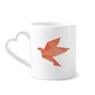 Dıythinker 340 ml Kalp Saplı Kırmızı Kuş Soyut Origami Desenli Kahve Seramik Kupa