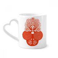 Dıythinker 340 ml Kalp Saplı Kırmızı Maske Kağıt Kesimli Pekin Opera Desenli Kahve Seramik Kupa