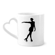 Dıythinker 340 ml Kalp Saplı Kış Kadın Paten Spor Desenli Kahve Seramik Kupa