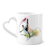 Dıythinker 340 ml Kalp Saplı Kış Spor Figür Paten Kadın Sporcular Kahve Seramik Kupa