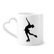 Dıythinker 340 ml Kalp Saplı Kış Spor Silüeti Kadın Paten Kahve Seramik Kupa