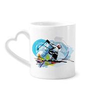 Dıythinker 340 ml Kalp Saplı Kış Spor Sporcuları Serbest Stil Kayak İllüstrasyonu Kahve Seramik Kupa