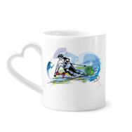 Dıythinker 340 ml Kalp Saplı Kış Sporları Kayak Sporcuları Serbest Stil Kayak Kahve Seramik Kupa
