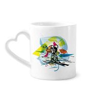 Dıythinker 340 ml Kalp Saplı Kış Sporları Serbest Stil Kayak İllüstrasyonu Kahve Seramik Kupa