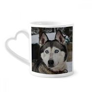 Dıythinker 340 ml Kalp Saplı Köpek Hayvan Kar Husky Fotoğrafçılık Kahve Seramik Kupa