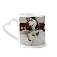 Dıythinker 340 ml Kalp Saplı Köpek Hayvan Oda Husky Resim Kahve Seramik Kupa