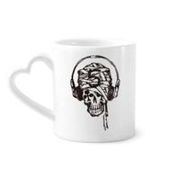 Dıythinker 340 ml Kalp Saplı Kulaklık Kafatası Müzik Deseni İllüstrasyon Kahve Seramik Kupa