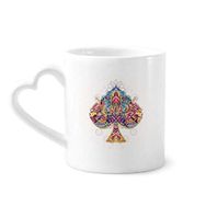 Dıythinker 340 ml Kalp Saplı Kürek Oyun Kartları Geometrik Desenli Kahve Seramik Kupa