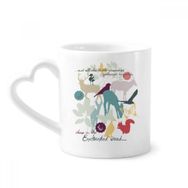 Dıythinker 340 ml Kalp Saplı Kuş Geyiği Çiçek Doğa Çevre Kahve Seramik Kupa