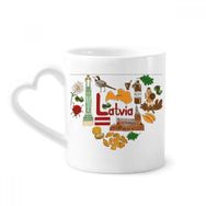 Dıythinker 340 ml Kalp Saplı Letonya Aşk Kalp Landscap Ulusal Bayrak Kahve Seramik Kupa