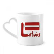 Dıythinker 340 ml Kalp Saplı Letonya Ulusal Bayrağı Kırmızı Desenli Kahve Seramik Kupa