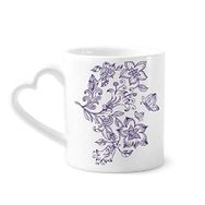 Dıythinker 340 ml Kalp Saplı Leylak Dekoratif Klasik Desenli Kahve Seramik Kupa