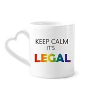 Dıythinker 340 ml Kalp Saplı Lgbt Gökkuşağı Bayrağı Keep Calm Kahve Seramik Kupa