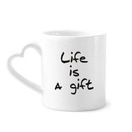 Dıythinker 340 ml Kalp Saplı Life Is A Gift İlham verici Alıntı Sözler Kahve Seramik Kupa