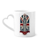 Dıythinker 340 ml Kalp Saplı London Big Ben Union Jack Birleşik Krallık Birleşik Krallık Kahve Seramik Kupa