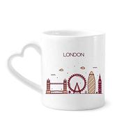 Dıythinker 340 ml Kalp Saplı Londra İngiltere Düz Simge Desenli Kahve Seramik Kupa