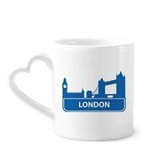 Dıythinker 340 ml Kalp Saplı Londra İngiltere Mavi Simge Desenli Kahve Seramik Kupa