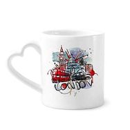 Dıythinker 340 ml Kalp Saplı Londra Otobüs Big Ben Birleşik Krallık Simgesi Suluboya Kahve Seramik Kupa