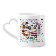 Dıythinker 340 ml Kalp Saplı Love Heart Big Ben Otobüs Birleşik Krallık Simgesi Bayrak Kahve Seramik Kupa