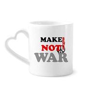 Dıythinker 340 ml Kalp Saplı Make Sense Not War Love Peace World Kahve Seramik Kupa