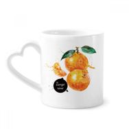 Dıythinker 340 ml Kalp Saplı Mandalina Meyvesi Lezzetli Sağlıklı Suluboya Kahve Seramik Kupa