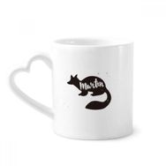 Dıythinker 340 ml Kalp Saplı Marten Siyah ve Beyaz Hayvan Kahve Seramik Kupa