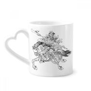 Dıythinker 340 ml Kalp Saplı Masterpiece The Romance Three Kingdoms Kahve Çömlekçilik Seramik Kupa