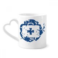 Dıythinker 340 ml Kalp Saplı Mavi İlk Yardım Seti Tasarım Yuvarlak İllüstrasyon Desenli Kahve Seramik Kupa