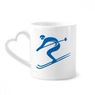 Dıythinker 340 ml Kalp Saplı Mavi Kayak Kış Spor Silüeti Kahve Seramik Kupa