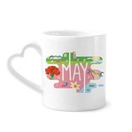 Dıythinker 340 ml Kalp Saplı Mayıs Aylık Sezonu İllüstrasyon Kahve Seramik Kupa