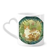 Dıythinker 340 ml Kalp Saplı Miaoji Boyama Kedi Aile Fantezi Kahve Seramik Kupa
