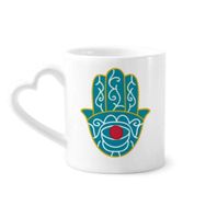 Dıythinker 340 ml Kalp Saplı Mısır Desenli El Kırmızı Göz Sanatı Desenli Kahve Seramik Kupa