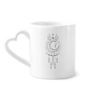 Dıythinker 340 ml Kalp Saplı Moon Alien Totem Desenli Geometri Kahve Seramik Kupa