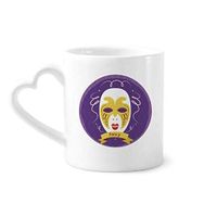 Dıythinker 340 ml Kalp Saplı Mor Maske Happy Carnival Of venice Kahve Seramik Kupa