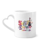 Dıythinker 340 ml Kalp Saplı Mor Ter Müzik Deseni Resimli Kahve Seramik Kupa