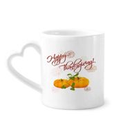 Dıythinker 340 ml Kalp Saplı Mutlu Şükran Günü Pumkin Desenli Kahve Seramik Kupa