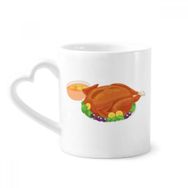 Dıythinker 340 ml Kalp Saplı Mutlu Şükran Günü Türkiye Desenli Kahve Seramik Kupa