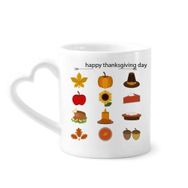 Dıythinker 340 ml Kalp Saplı Mutlu Şükran Günü Yiyecek Desenli Kahve Seramik Kupa