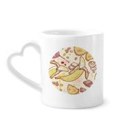 Dıythinker 340 ml Kalp Saplı Muz Meyvesi İllüstrasyon Renkli Desenli Kahve Seramik Kupa