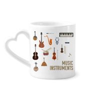 Dıythinker 340 ml Kalp Saplı Müzik Enstrümanları Kombinasyon Desenli Kahve Seramik Kupa