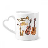 Dıythinker 340 ml Kalp Saplı Müzik Gitar Enstrümanları Suluboya Desenli Kahve Seramik Kupa