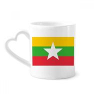 Dıythinker 340 ml Kalp Saplı Myanmar Ulusal Bayrağı Asya Ülke Kahve Seramik Kupa