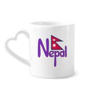 Dıythinker 340 ml Kalp Saplı Nepal Ulusal Bayrağı Kırmızı Mor Desenli Kahve Seramik Kupa